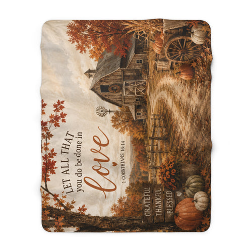 Fall Barn Sherpa Fleece Blanket