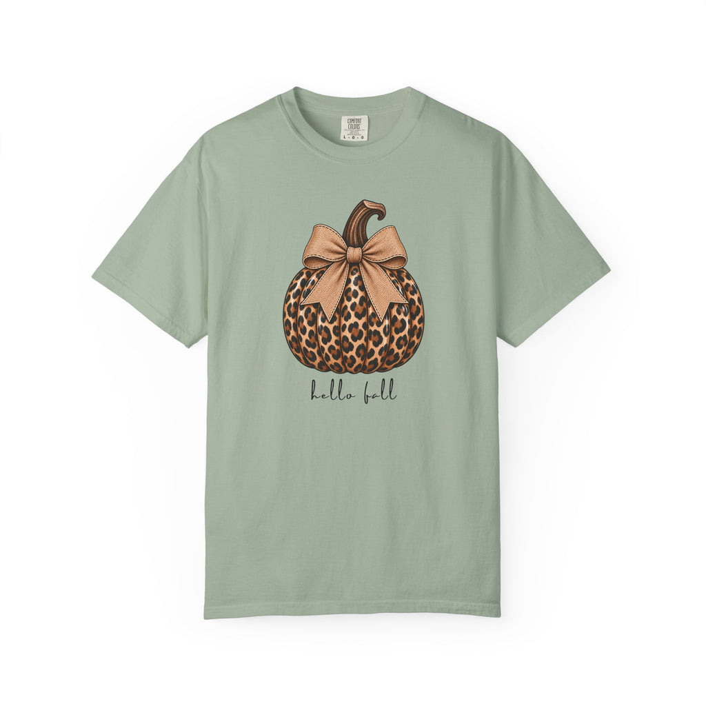 Hello Fall, cheetah pumpkin t-shirt