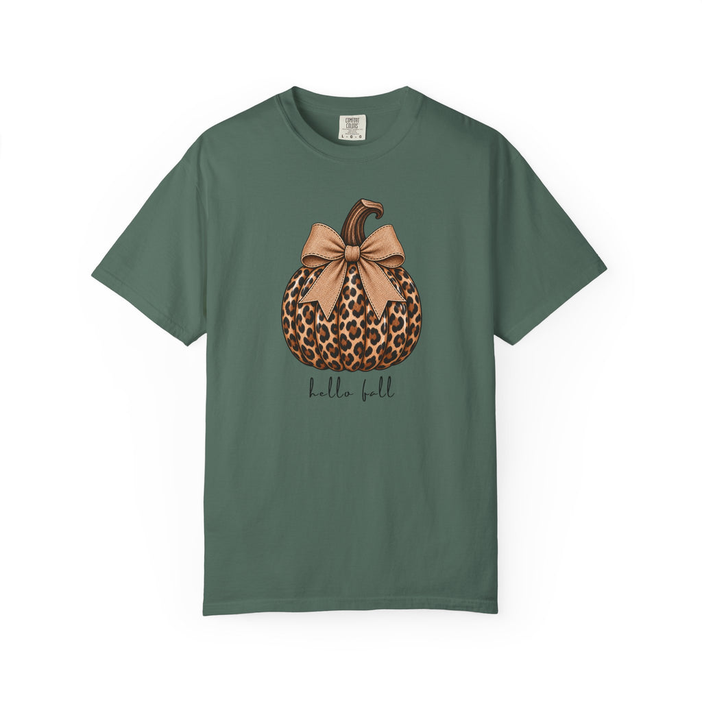 Hello Fall, cheetah pumpkin t-shirt