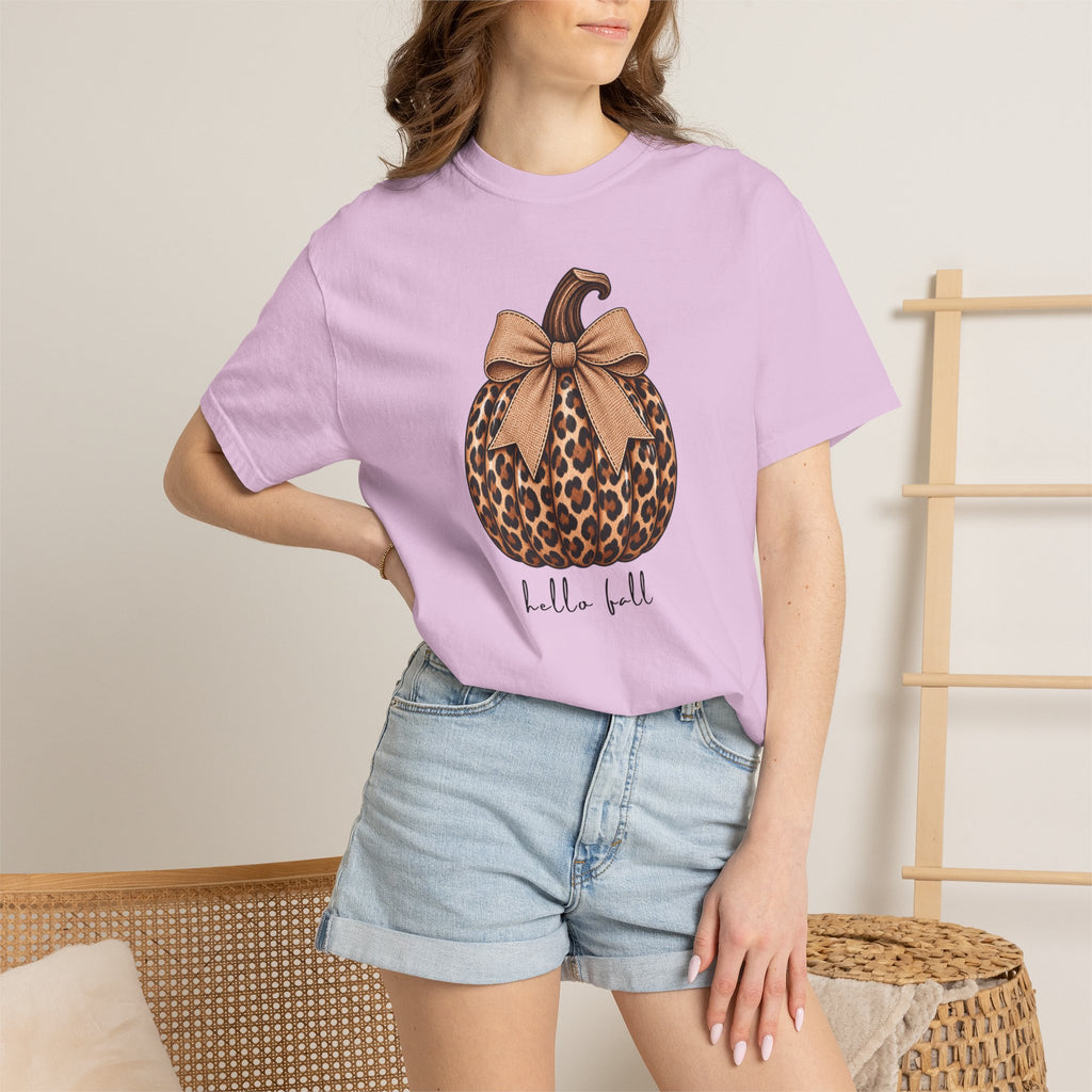 Hello Fall, cheetah pumpkin t-shirt