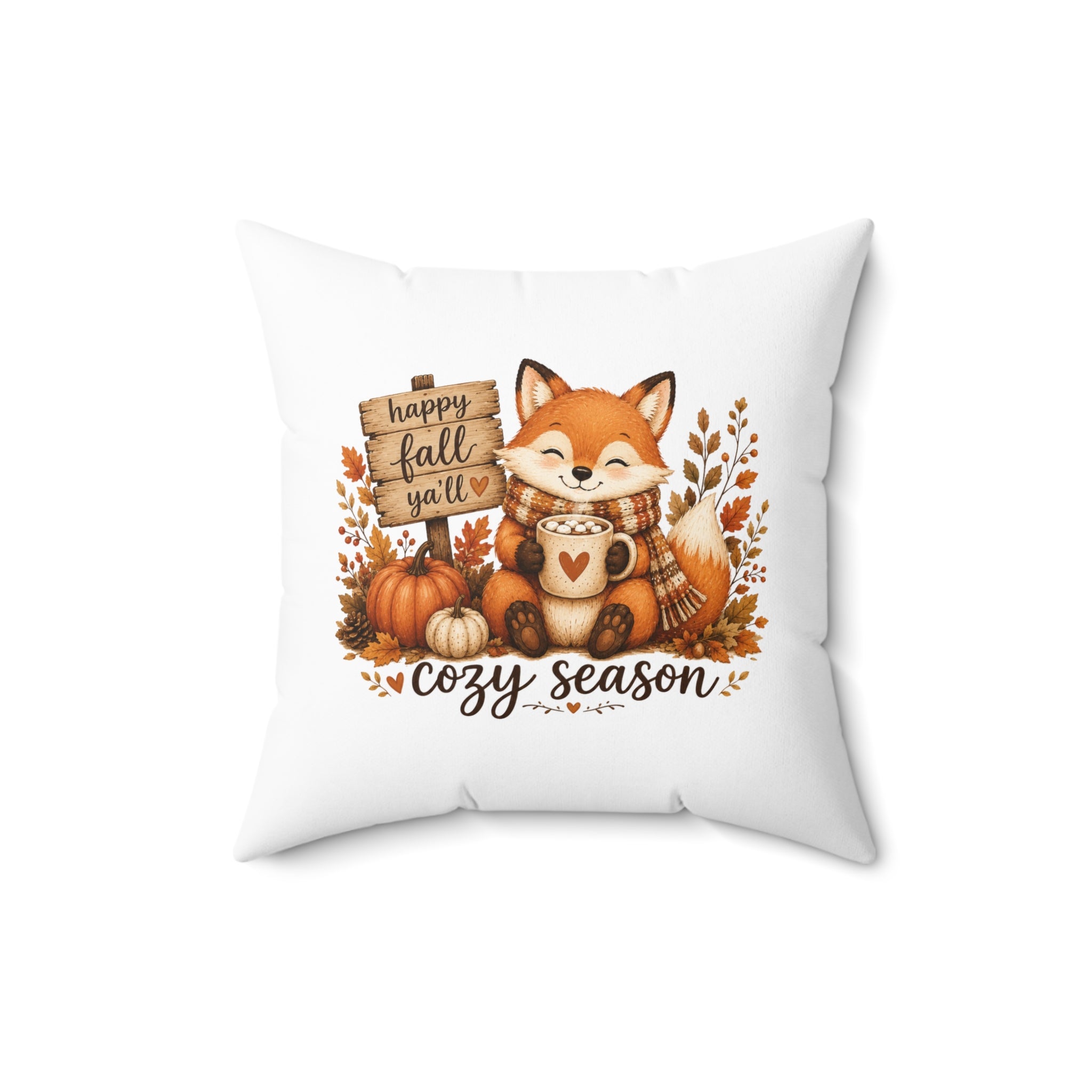 Fox Hello Fall Ya'll Square Pillow