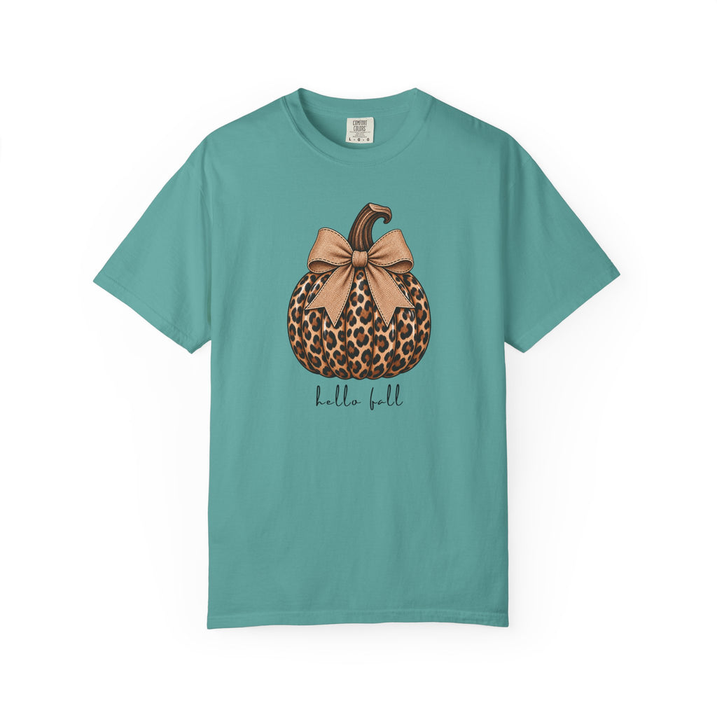 Hello Fall, cheetah pumpkin t-shirt