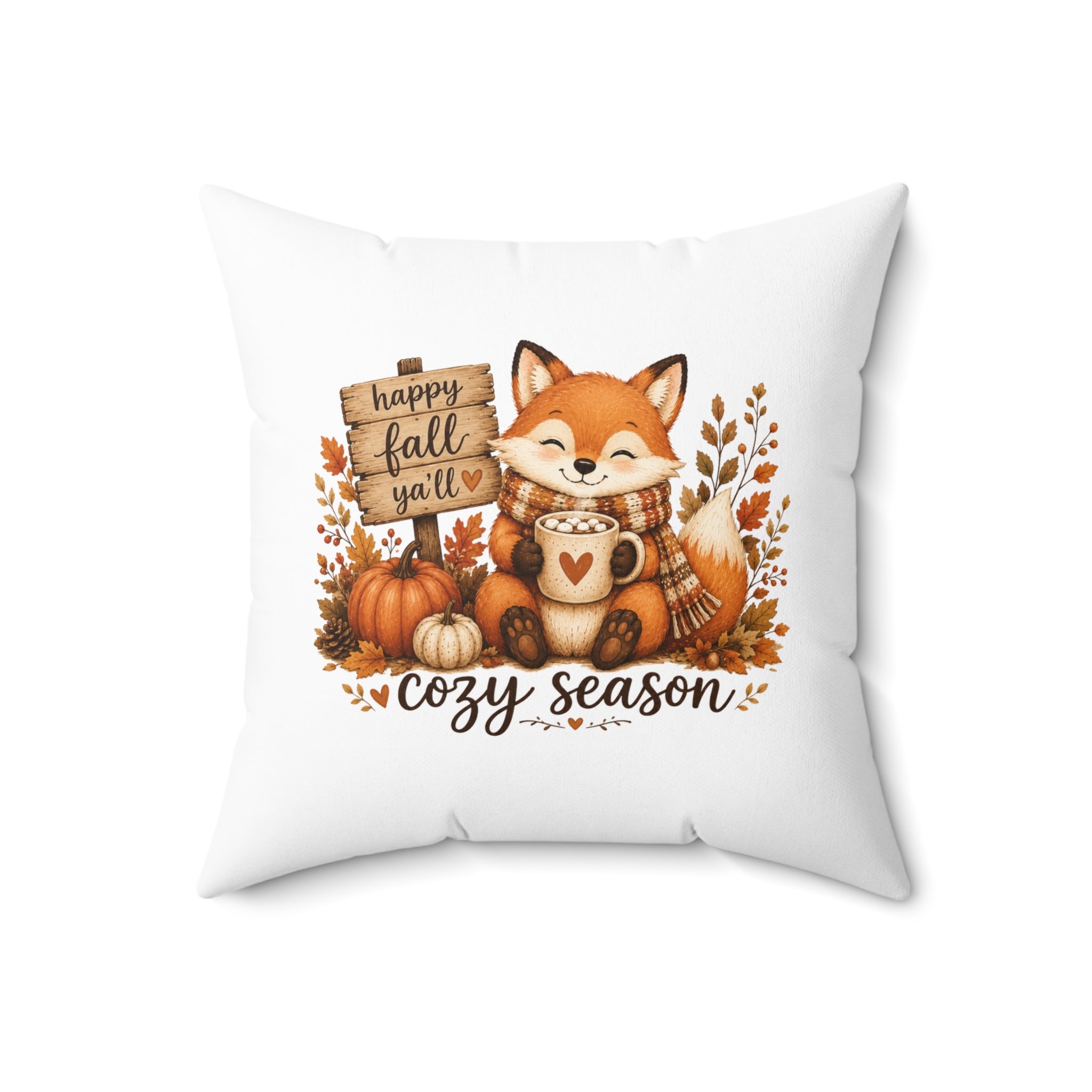 Fox Hello Fall Ya'll Square Pillow