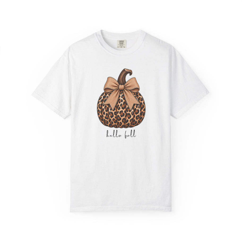 Hello Fall, cheetah pumpkin t-shirt