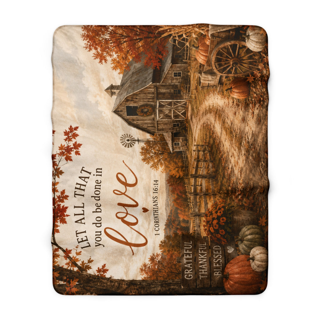 Fall Barn Sherpa Fleece Blanket