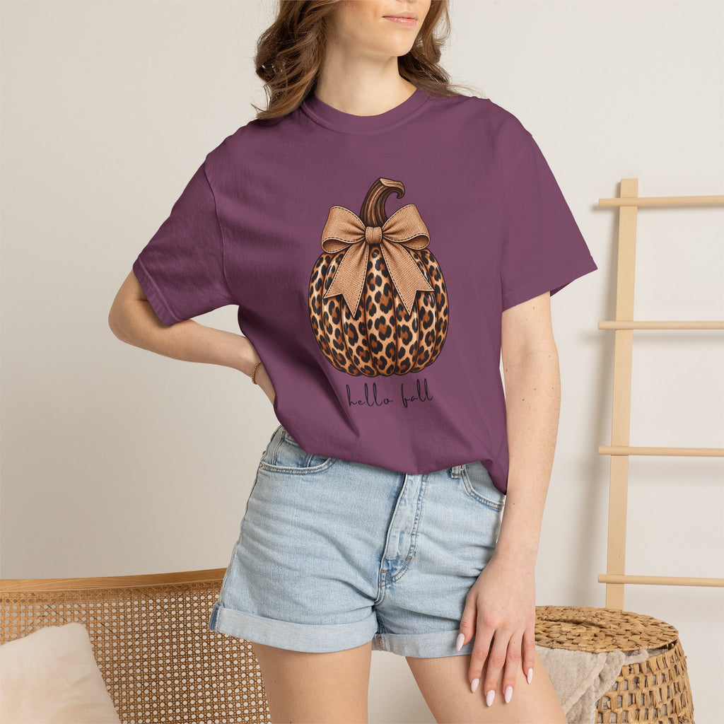 Hello Fall, cheetah pumpkin t-shirt