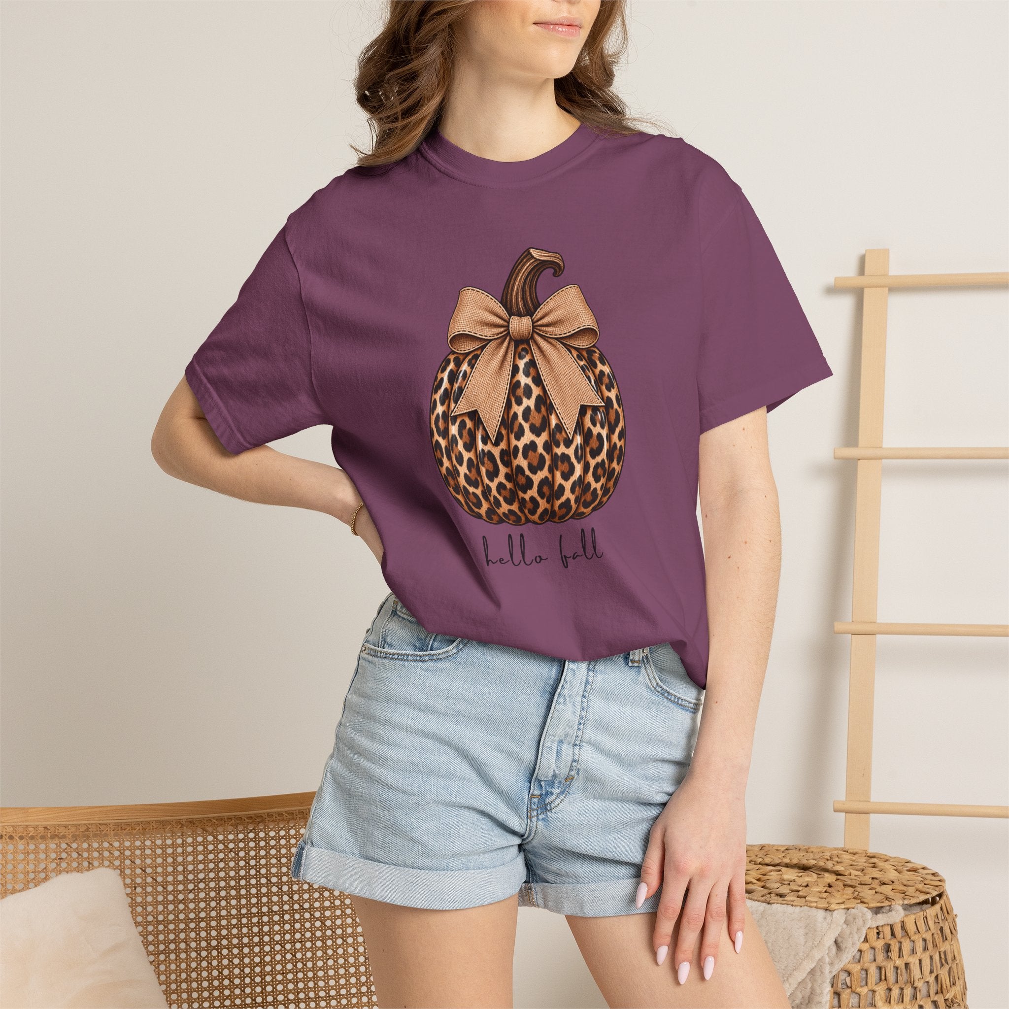 Hello Fall, cheetah pumpkin t-shirt