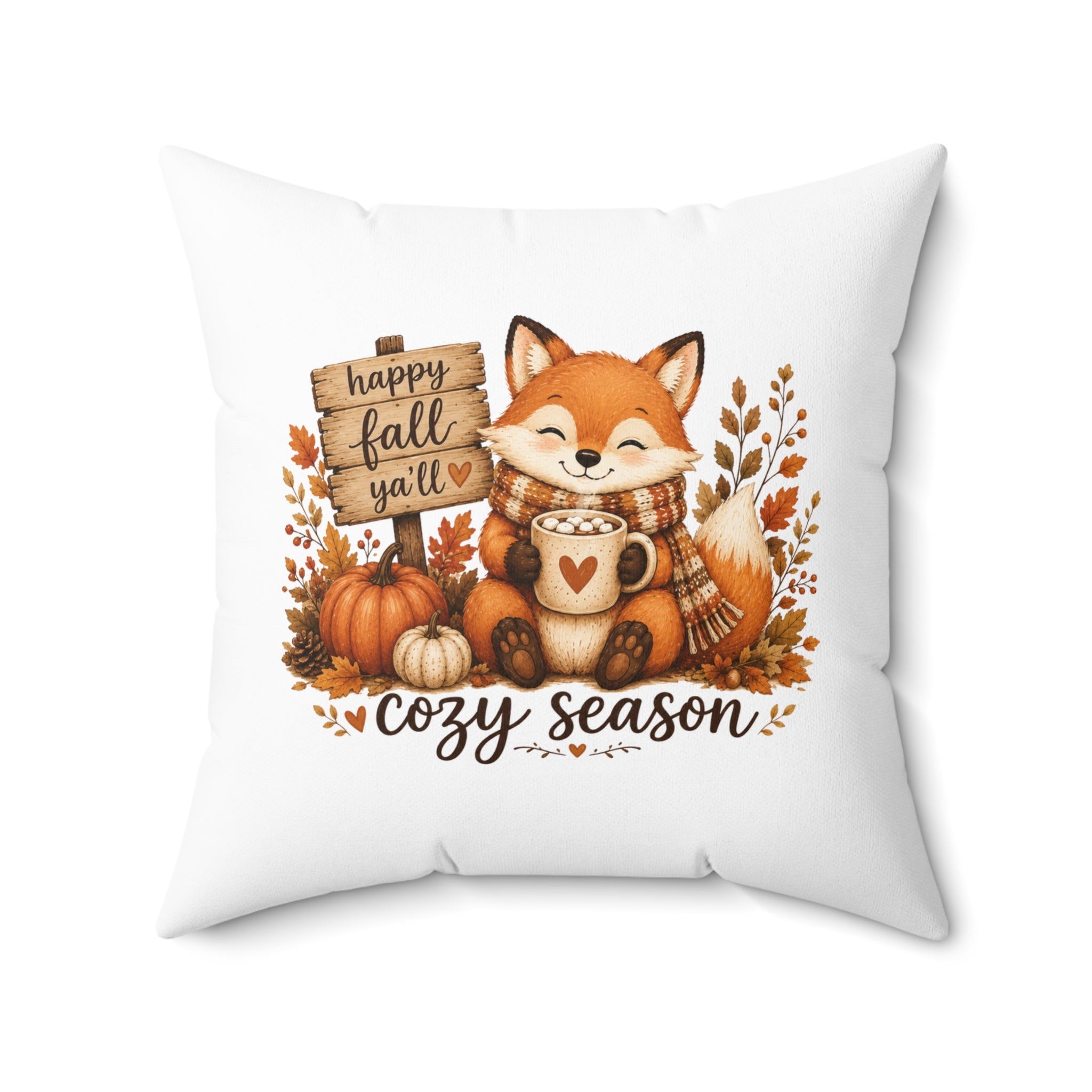 Fox Hello Fall Ya'll Square Pillow