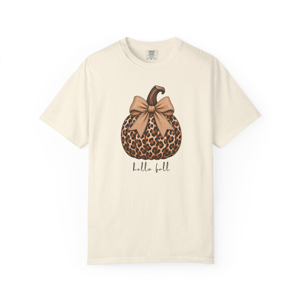 Hello Fall, cheetah pumpkin t-shirt