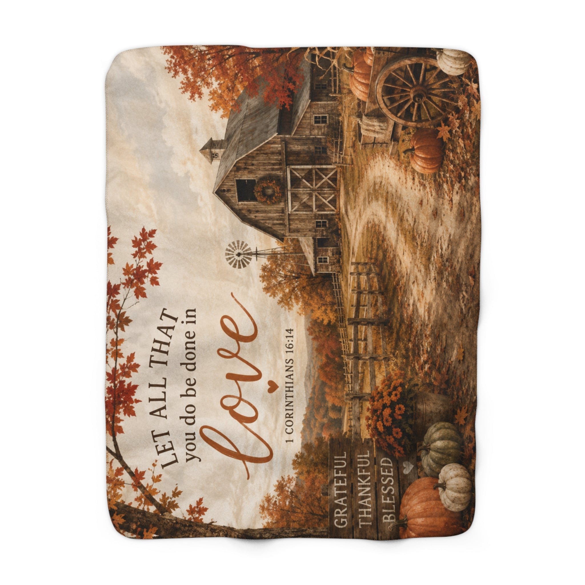 Fall Barn Sherpa Fleece Blanket