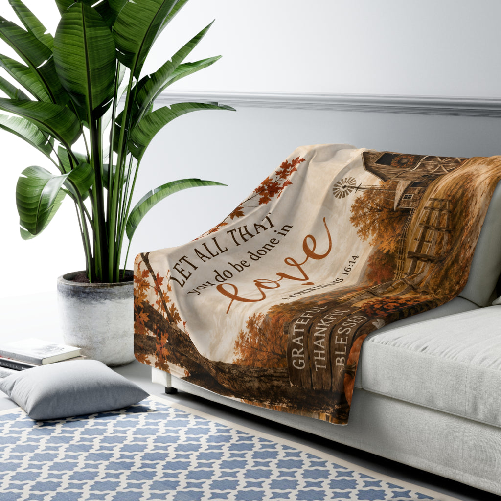 Fall Barn Sherpa Fleece Blanket