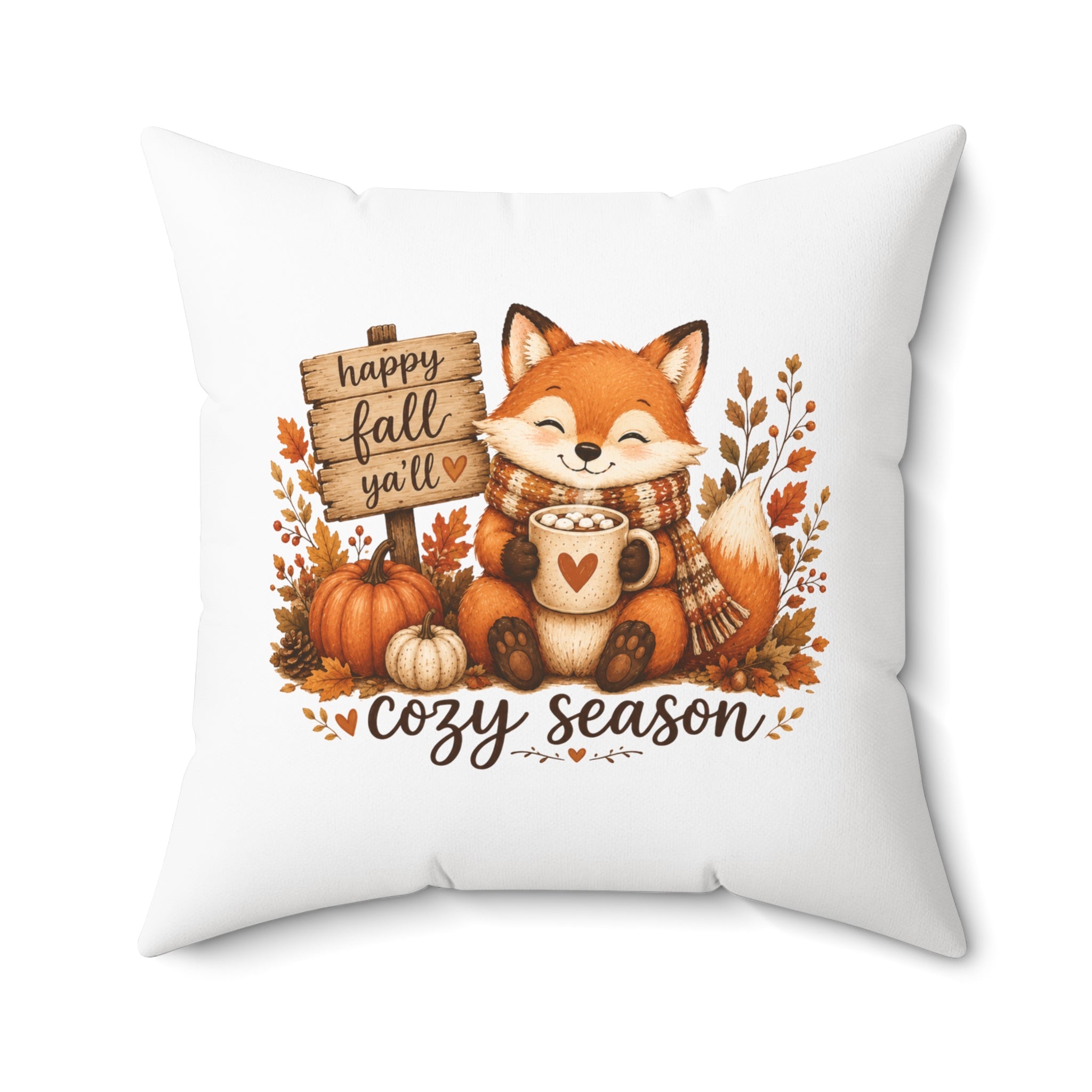 Fox Hello Fall Ya'll Square Pillow