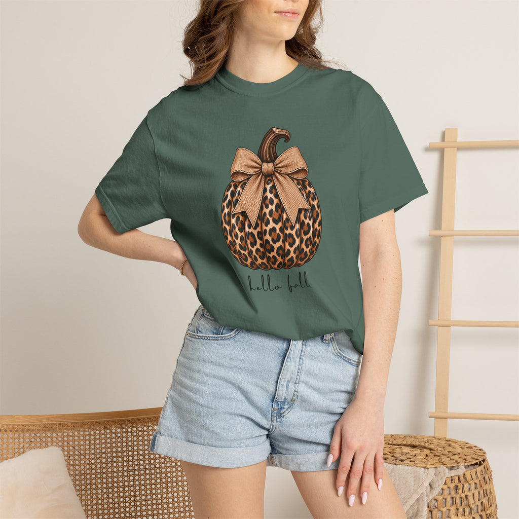 Hello Fall, cheetah pumpkin t-shirt